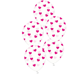 Hartjes ballonnen - roze - liefde love valentijn ballon - doorzichtig - 5stk. latex transparant - hart opdruk - ballonplus