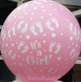 It's a Girl ! -  Baby voetjes/Hartjes - Roze - XXL Latex Ballon - 36 Inch / 90 cm.