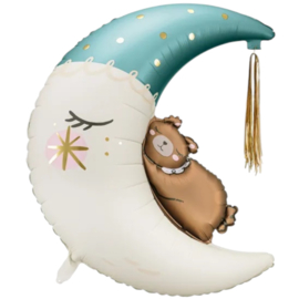 Lieve blauwe maan met Teddy Beer - Baby -Folie Ballon-71x86 cm/28x34 inch geschikt voor babyshower of kraamfeest