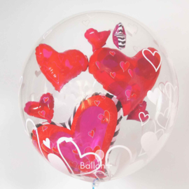 Bubbles- Dubbele Ballon  - Rode Harten -24 Inch / 60 cm