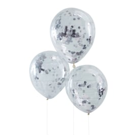 Confetti Latex Ballon - Zilver - 12 Inch/ 30 cm -5 st.