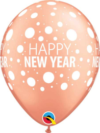 Happy New Year - Rose Goud / Goud / Zwart - Latex Ballon -  11 Inch / 27,5 cm - 5 st.