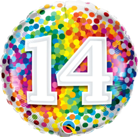 14 - Regenboog Confetti Folie Ballon - Rond - 18in/45cm