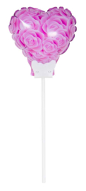 Hartje met roze rozen - Small Folie Ballon incl. kaartje- 6 inch/15cm