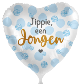 Jippie een Jongen - Blauw - Hart Folie Ballon - 17 inch/43 cm