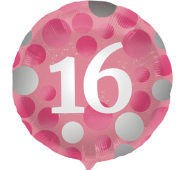 16 - Roze/Zilver - Folie Ballon - 18 Inch/45cm