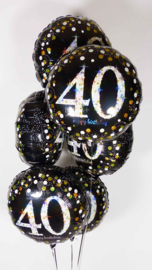 40  - Folie Ballon- Happy Birthday -Confetti  - Zilver / Zwart  17 Inch / 43 cm