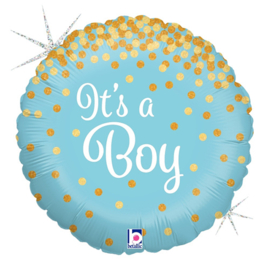 It's a Boy - Goud / Blauw - Glitter Folie Ballon - 18 Inch / 46 cm