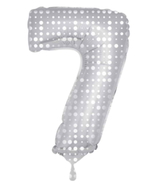 Cijfer - 1, 2, 3, 4, 5, 6, 7, 8, 9, ,0 - Zilver met Witte Stippen - XXL Folie Ballon - Nummer - 34inch./86cm