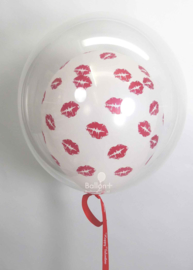 Decoratie Helium Ballon  -  Transparant met rode kusjes Latex ballon - 20 Inch/ 50cm