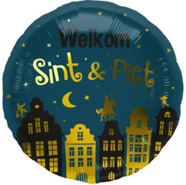Welkom Sint en Piet - Goud / Blauw - Folie Ballon - 18 Inch/45cm