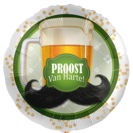 Proost van Harte - Biertje met Snor print - Ronde Folie ballon - 17 inch/43cm