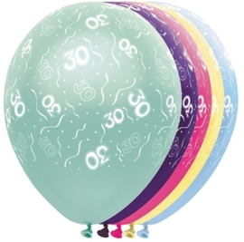 30 - Nummer - div. kleuren - latex ballon - 11 Inch. / 27,5 cm
