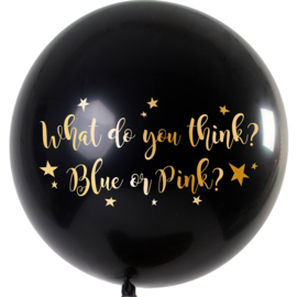 DIY : What do You Think? Blue or Pink? - XXL Zwarte Gender Reveal Ballon - Incl. Roze of Blauwe confetti - 36 Inch/ 90cm