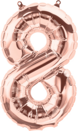 Cijfer - 8 - nummer - Rose Goud - Folie ballon (lucht) - 16inch / 40 cm