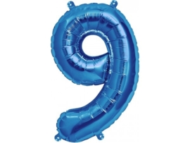 Cijfer - 9 - nummer - Blauw - Folie ballon (lucht) - 16inch / 40 cm