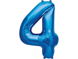 Cijfer - 4 - nummer - Blauw - Folie ballon (lucht) - 16inch / 40 cm