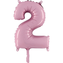 Cijfer - 2 - nummer - Baby Roze - Folie ballon (lucht) - 16inch / 40 cm