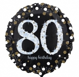 80  - Folie Ballon-Happy Birthday -Confetti - Zilver / Zwart  17 Inch / 43 cm.