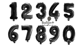 Cijfer - 1,2,3,4,5,6,7,8,9,0, - Zwart -Folie Ballon - Nummer - 16 inch/41cm(lucht)