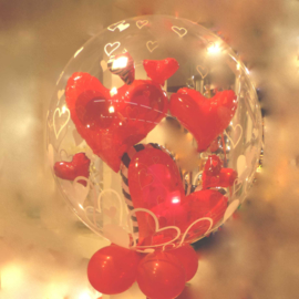 Bubbles- Dubbele Ballon  - Rode Harten -24 Inch / 60 cm