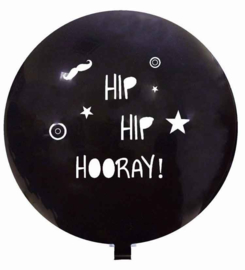 Hip Hip Hooray! - Grote Zwarte Ballon met witte tekst - 80 cm