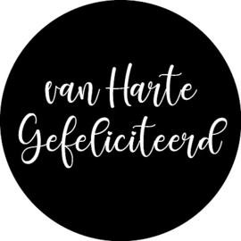 Zwarte (sluit)sticker van harte gefeliciteerd