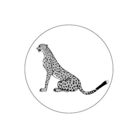 Ronde sluitsticker met zittende jaguar, zwart/wit