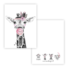 Kaart lieve giraffe, roze