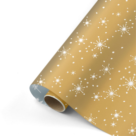 Dubbelzijdig inpakpapier reach for the stars goud/wit/ijsblauw 50 x 300 cm
