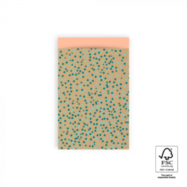 cadeauzakje Dots Gold Jade Blue - Peach -  12 x 19 cm