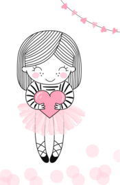 Minikaartje  meisje met roze hart,  pink heart