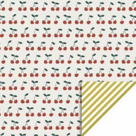 Dubbelzijdig Inpakpapier Cherry - Stripes Yellow 70x 300 cm