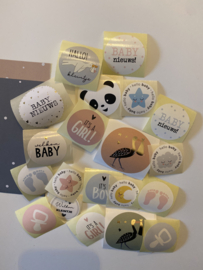 Stickerset van 20 stuks verschillende sluitstickers thema baby