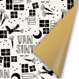 Cadeaupapier Sint ‘23, wit/zwart/goud