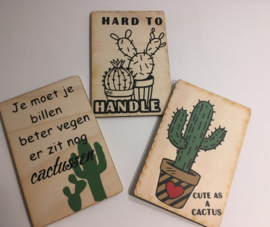 Houten kaartje hard to handle, cactus humor