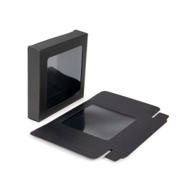 Zwart kraftdoosje met venster 10,5 x 2,2 x 10,5 cm