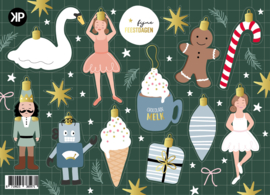 Stickervel Kitsch Kerstballen, 14 cadeaustickers