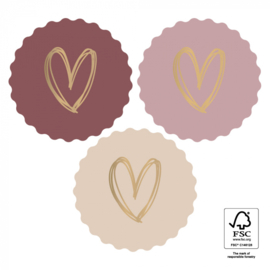 Set van drie  hartjes  (sluit)stickers, Heart Gold Pink