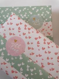 Inpakpapier solo hearts, mint/pink