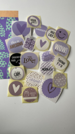 Stickerset van 20 stuks verschillende paarse sluitstickers, purple