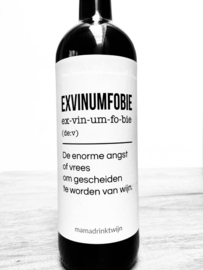 zelfklevend wijnetiket 'Exvinumfobie', Mama Drinkt Wijn