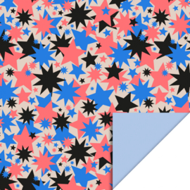 Dubbelzijdig Inpakpapier Big Stars Blue/Fluor Orange - Blue 70x 300 cm