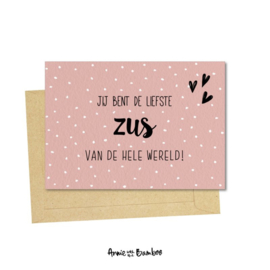 Kaart Jij bent de liefste zus van de hele wereld!, met kraft enveloppe