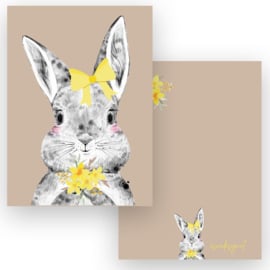 A7 Minikaartje Boho Bunny met strik, geel