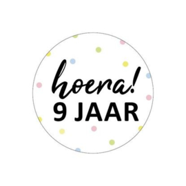 (sluit)sticker hoera! 9 jaar - leeftijd sticker