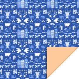 Dubbelzijdig inpakpapier Holland Blue - Orange