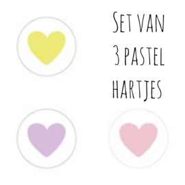 Set van drie  (sluit)stickers pastelkleurige hartjes