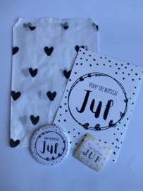 cadeausetje voor de liefste juf , zwart/wit