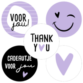 Set van 5 stickers smiley paars